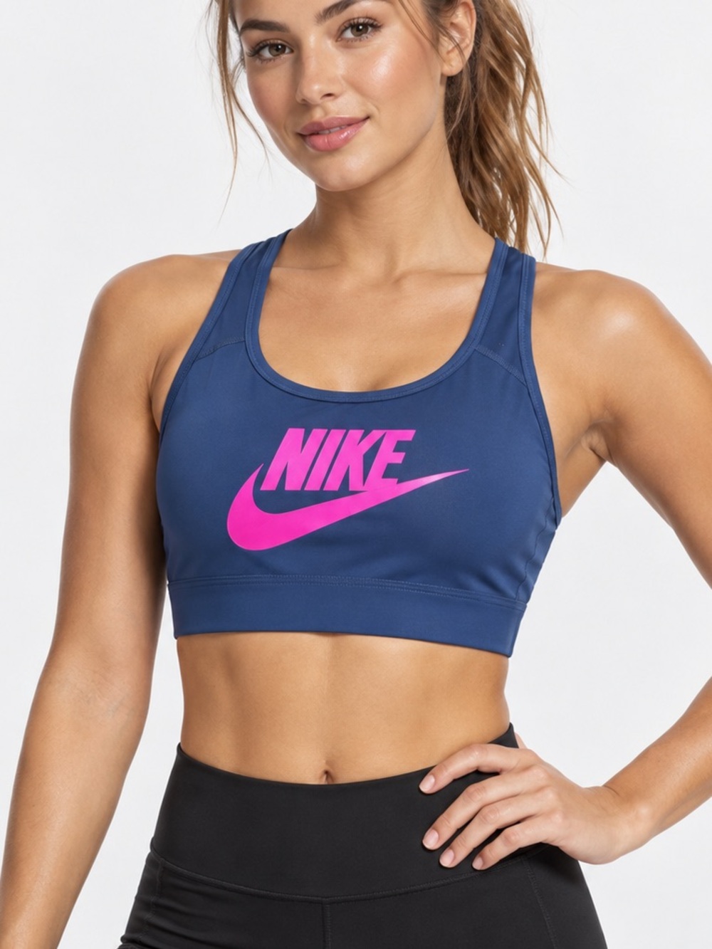 Nike Futura Dri-FIT Compression Racerback Sports Bra Blue Pink Small